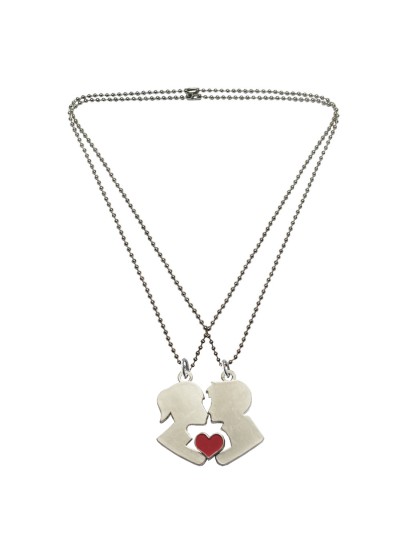 Menjewell Collection One For Me & One For U Magnetic Girl & Boy Love Kiss Pendant